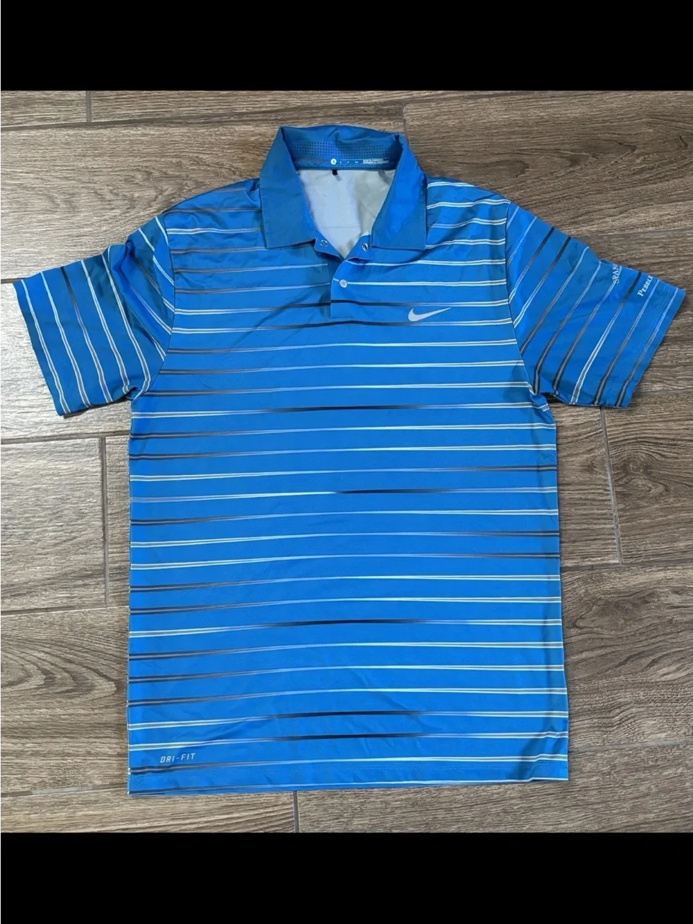 Nike Tiger Woods Dri-FIT Polo Small Blue Striped Pebble Beach Golf